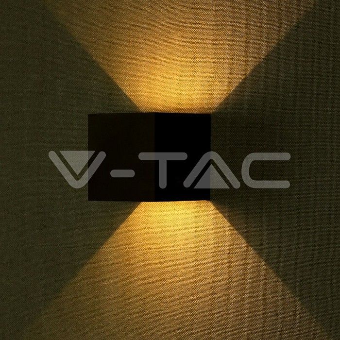 V-Tac, 6W Аплик Черно Тяло Квадрат IP65 Топло Бяла Светлина
